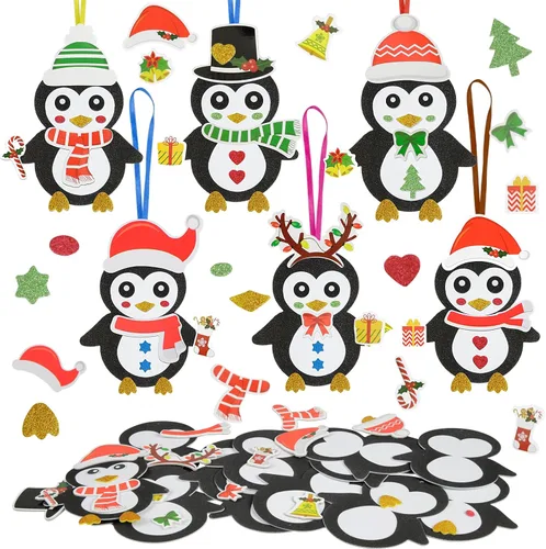 Fennoral Paquete de 12 Manualidades de Pingüino para Niños Haz Tu Propio Pingüino Adornos de Navidad de Espuma Manualidades DIY para Niños Niñas y