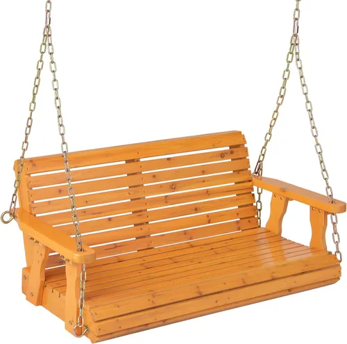Tangkula Columpio colgante para porche para 2 personas, columpio de banco al aire libre con cadenas ajustables, respaldo alto, reposabrazos