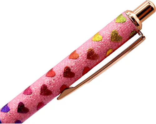 Miniatura 3 de 9 bolígrafos de corazón con purpurina brillante, de metal, margaritas, bolígrafos retráctiles, con estampado de labios, para bodas, mujeres, damas