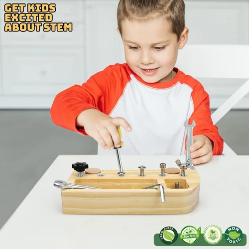 Miniatura 8 de TOY Life Juego de tablero de destornillador Montessori de madera para niños pequeños y niños de 3, 4, 5 años, juguetes sensoriales de autobús