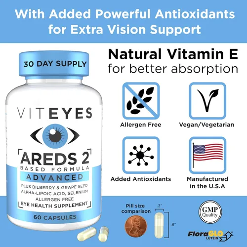 Miniatura 5 de Viteyes AREDS 2 Soporte macular avanzado con arándano, semilla de uva, luteína FLORAGLO, selenio, vitamina E natural, libre de alérgenos, vitaminas