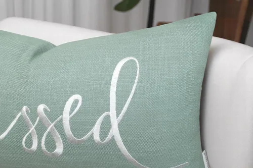 Miniatura 3 de EURASIA DECOR Blessed - Funda de almohada lumbar de 12 x 20 pulgadas, algodón verde azulado claro bordado, regalo inspirador de fe cristiana