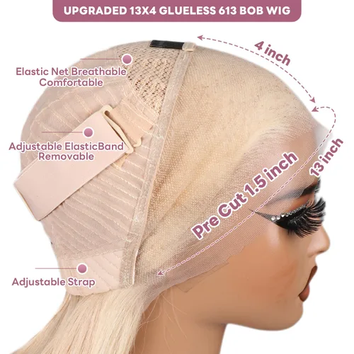 Miniatura 5 de Peluca de cabello humano rubio 613 con encaje frontal, peluca de cabello humano de 13 x 4 con encaje frontal, peluca Bob prearrancada con cabello