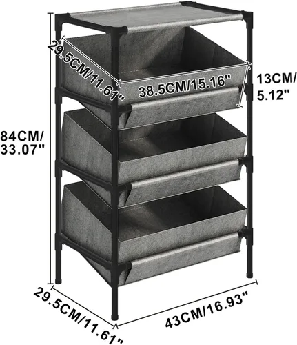 Miniatura 3 de Buzowruil Estantería de almacenamiento de 3 niveles, estante organizador de juguetes para el hogar, oficina, dormitorio, sala de estar, cocina, Gris