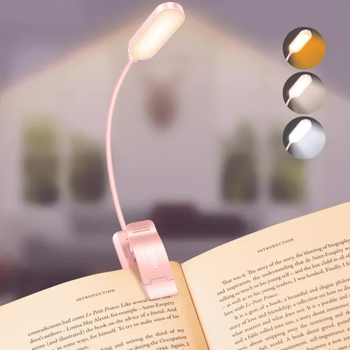 Gritin Luz de libro recargable de 16 LED para leer en la cama, cuidado de los ojos, 3 temperaturas de color, brillo de atenuación continua, 80 horas