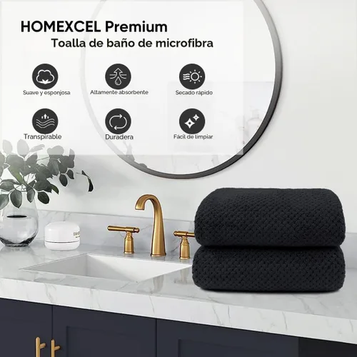 Miniatura 4 de HOMEXCEL Juego de Sábanas de Baño Toallas Paquete de 2 (35 x 70 Pulgadas), Toallas de Baño Ultra Suaves para Baño, Toallas Ligeras y de Secado Negro