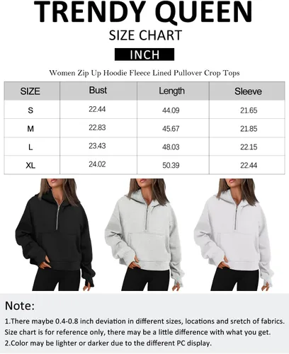 Miniatura 6 de Trendy Queen Sudaderas con capucha para mujer, con cremallera de un cuarto, sudaderas de gran tamaño, media cremallera con bolsillos, ropa de otoño