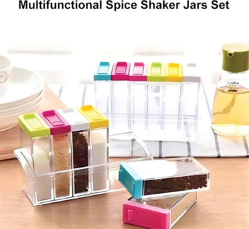 Miniatura 8 de Juego de 12 tarros coloridos para especias y salero y pimentero, juego de condimentos, estuche dispensador de especias de plástico, botella