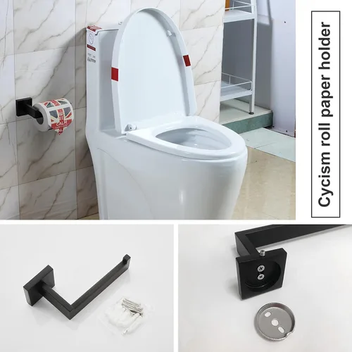 Miniatura 3 de Juego de accesorios de baño, barra de toalla negra mate, estilo cuadrado montado en la pared SUS304 juego de accesorios de acero inoxidable