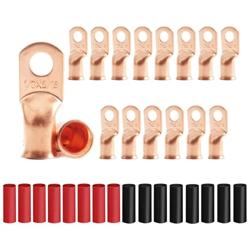 Miniatura 28 de 8 piezas de terminales de cable de cobre estañado de servicio pesado 1/0 AWG con espárrago de 3/8" y 8 piezas de terminales 1/0 AWG con espárrago