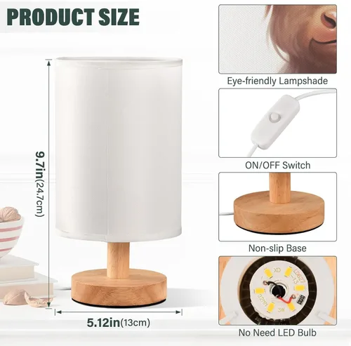 Miniatura 3 de Bedside Table Lamp Cute Highland Cow Animal Nightstand Lamp with Wood Desk Lamps for Bedroom Living Room Nursery Office Home Decor
