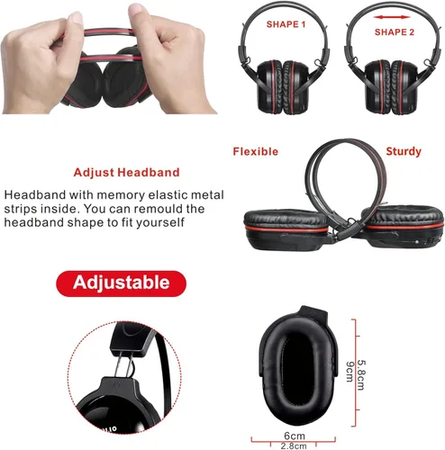 Miniatura 4 de SIMOLIO Paquete de 2 auriculares inalámbricos IR para audio, TV, audio, audio, no Bluetooth, 2 canales para niños, auriculares infrarrojos Rojo +