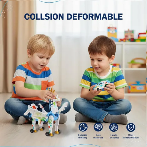 Miniatura 7 de Juguete de automóvil de dinosaurio que se transforma en colisión, 2 autos magnéticos que se transforman en juguetes de dinosaurio para niños, niñas