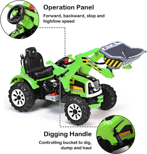 Miniatura 3 de Costzon Excavadora para montar, vehículos de construcción a batería de 12V para niños con cargador frontal, bocina, cinturón de seguridad, ruedas