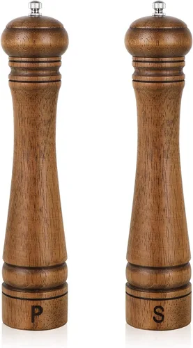 XWXO Juego de 2 molinillo de pimienta de madera, molinillo de sal y pimienta de 10 pulgadas, molinillo de pimienta, salero con rotor de cerámica