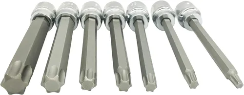 Miniatura 3 de Juego de llaves de vaso extra largas Torx Star Bit 7 piezas T25-T60 CR-V "3/8" Drive 4.331 in (Torx)