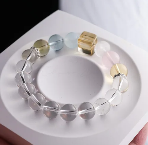Miniatura 40 de Precious Gemstone Natural Crystal Healing Bracelet, Rutilated Quartz, Moonstone, Quartz Handmade Original Design Bracelet