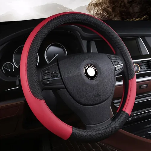 Miniatura 9 de Pahajim Funda para volante de automóvil con parte inferior plana, en forma de D, de piel sintética, antideslizante, de 14.5-15 pulgadas