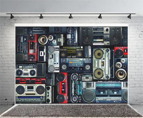Miniatura 3 de AOFOTO Fondo de pared vintage de 5 x 3 pies de estilo retro de los años 80, amplificador nostálgico antiguo de música, audio antiguo, altavoz bajo
