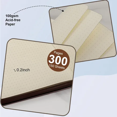 Miniatura 3 de Fetinar Cuaderno de Diario de Cuero Punteado de 300 Páginas, Cuaderno de Diario de Cuero de Tapa Blanda Punteado para Mujeres y Hombres, Cuaderno