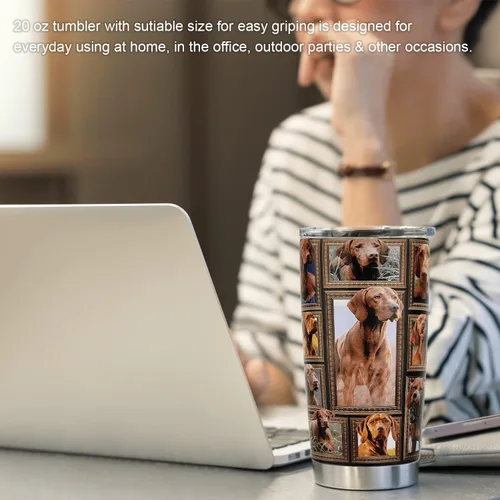 Miniatura 5 de Vaso de perro pastor australiano con tapa, a prueba de derrames, taza de viaje para café helado, botella de agua aislada de acero inoxidable de 20