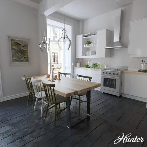 Miniatura 2 de Hunter - Maple Park 1 luz níquel cepillado, luz colgante de tamaño mediano, regulable, estilo casual, forma de campana, para dormitorios, cocinas