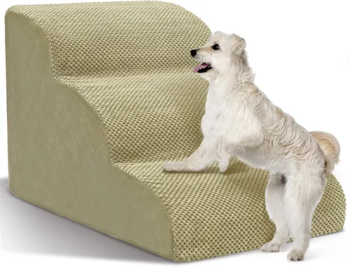 Miniatura 10 de Escaleras para Perros para Perros Pequeños - Rampa de Espuma de Alta Densidad, Pasos Extra Anchos para Mascotas con Fondo Antideslizante para Camas
