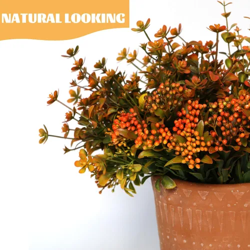 Miniatura 3 de Flores artificiales de otoño para exteriores, plantas falsas, 6 paquetes de plantas sintéticas para exteriores, boj, no se decolora, arbustos