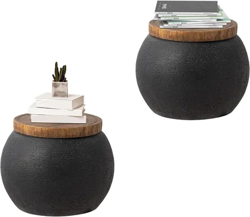Miniatura 12 de HOMPUS Mesa auxiliar de hormigón para exteriores, moderna mesa auxiliar con pedestal cilíndrico, decoración del hogar pequeña con parte superior
