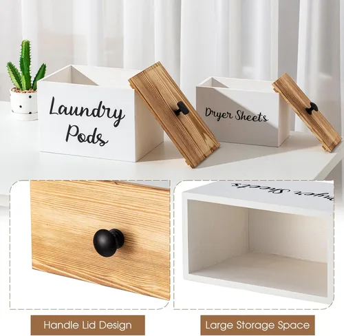 Miniatura 7 de Dandat Contenedor rústico de madera para secadora de ropa, contenedor con tapa de 8.7 x 6.3 x 6.4 pulgadas, soporte para cápsulas de lavandería
