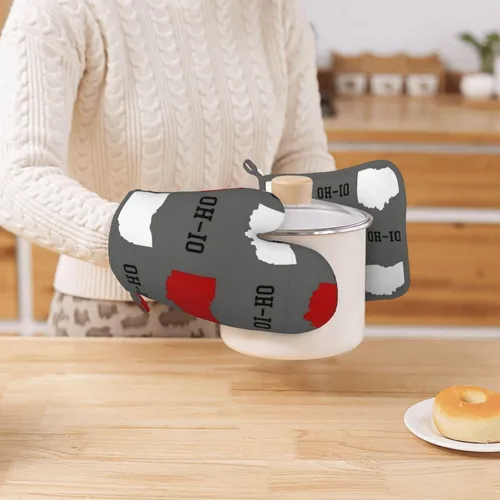 Miniatura 8 de Ohio State - Juego de manoplas de horno y soportes para ollas, resistentes al calor, antideslizantes, de silicona, con guantes de horno y Gris