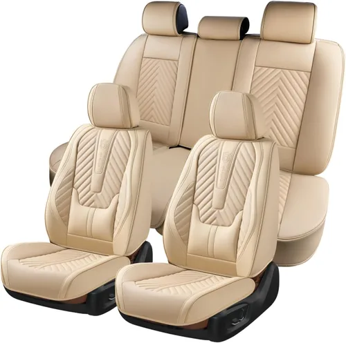 Miniatura 7 de Coverado Fundas de asiento de automóvil, juego completo de fundas de asiento de cuero sintético, fundas protectoras de asiento de lujo, ajuste Rojo