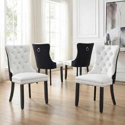 Miniatura 85 de Velvet Dining Chairs Set of 2, Tufted High Chairs with Nailhead Trim, Pull Ring, Black Solid Wood Legs, Elegant Upholstered Accent Chairs for Dining