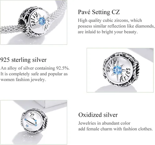 Miniatura 7 de Dijes de piedra natal para pulsera Pandora de plata de ley 925, astrología, constelación, horóscopo para mujer, regalo de cumpleaños