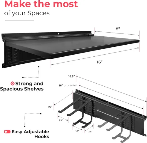 Miniatura 4 de Sistema de Almacenamiento de Pared de Garaje Resistente TIDYME Estantería Organizadora de Herramientas Montada en Pared con Estanterías Kit