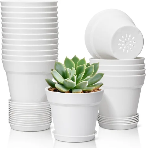 Miniatura 8 de T4U Macetas de Flores 18-Pack, Maceta de 5 Pulgadas con Platillo y Agujero de Drenaje, Macetas de Plástico Duraderas, Macetas Pequeñas para Plantas