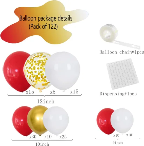 Miniatura 7 de Kit de arco de guirnalda de globos rojos y dorados, 122 globos blancos y rojos, globos de confeti de oro metálico para cumpleaños, boda, Oro blanco