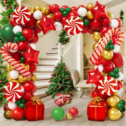 Miniatura 5 de AobkDeco Kit de arco de guirnalda de globos de Navidad de 151 piezas con globos rojos, blancos, dorados, verdes oscuros, globos de papel de Oro rojo