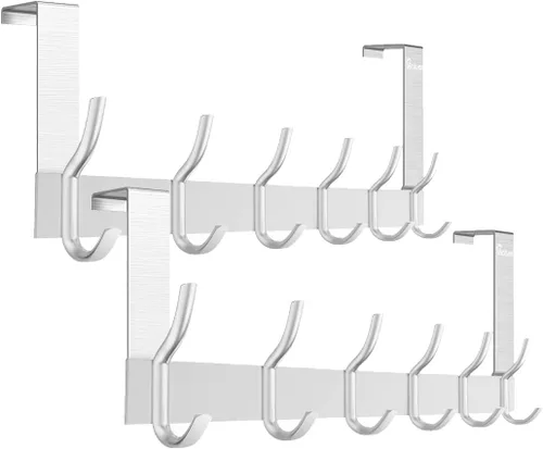 Miniatura 10 de Ganchos de puerta para colgar en la puerta, organizador de aluminio para toallas, soporte para baño Kithchen, 5 ganchos para colgar sobre la puerta