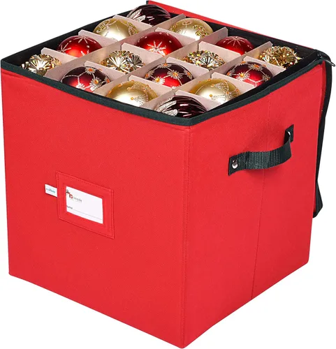 Miniatura 2 de Caja de almacenamiento para adornos navideños, 4 capas, se adapta a 64 bolas de ornamentos, fabricada con material Oxford 600D duradero Rojo