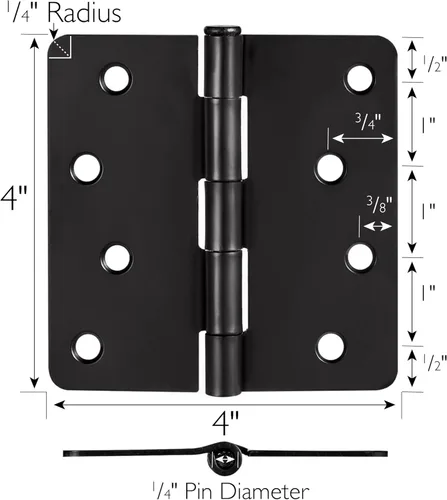Miniatura 3 de Design House Bisagras para puerta interior, 4.0 in. x 4.0 in., Redondeado, 1/4-pulg Radio, Acero, Pre-Lubricado, Herrajes para Puerta, Negro Mate