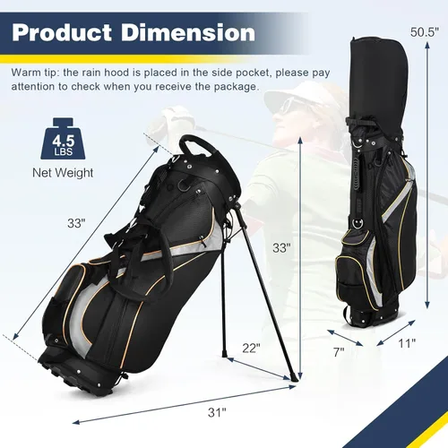 Miniatura 7 de Bolsa de golf con soporte Goplus, bolsa para palos de golf con divisores superiores de 8 vías, bolsa con enfriador, 7 bolsillos con cremallera