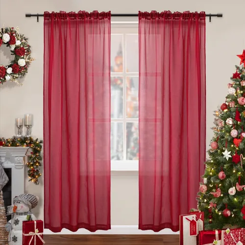 Miniatura 20 de XTMYI Cortinas negras de 48 pulgadas de largo para dormitorio, juego de 2 paneles, bolsillo para cortinero, cortinas de encaje transparentes