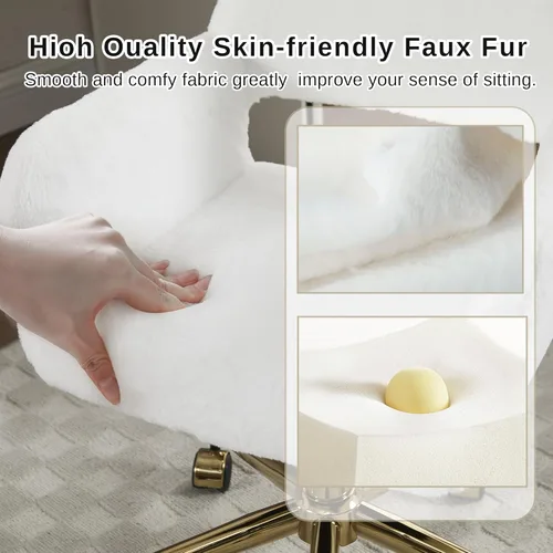 Miniatura 5 de HENGJIANYI Silla de escritorio giratoria de piel sintética, moderna silla de tocador de maquillaje esponjosa, sillón de altura ajustable con base