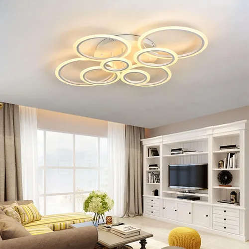 Miniatura 6 de Lámpara de techo LED moderna de 41 pulgadas con control remoto regulable de 8 anillas, lámpara de techo blanca empotrada para sala de estar