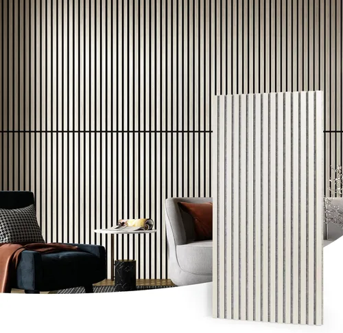 Art3d 2 Paneles Acústicos de Listones de Madera para Pared y Techo - Panel 3D Ranurado de Absorción de Sonido con Acabado de Madera - Olmo Blanco