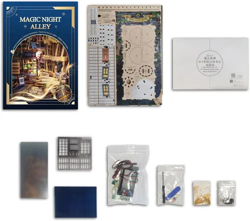 Miniatura 6 de Kit de rincón de libros mágico - Kit de casa de muñecas en miniatura DIY para adultos y adolescentes, rompecabezas de madera 3D para estantería