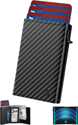 Miniatura 10 de Cartera Tarjetero para Hombres - Estuche de Aluminio Desplegable, Cuero de Microfibra Flexible Premium, Cartera Inteligente para Hombres, Bloqueo