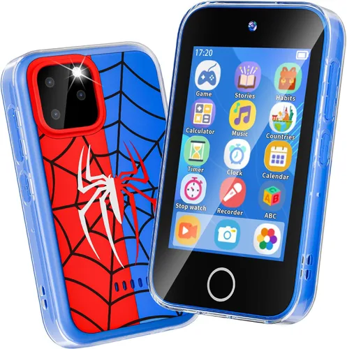 Teléfono para niños con pantalla táctil de 3.5 pulgadas, teléfono inteligente de simulación con doble cámara, teléfono de juguete Spider para niños
