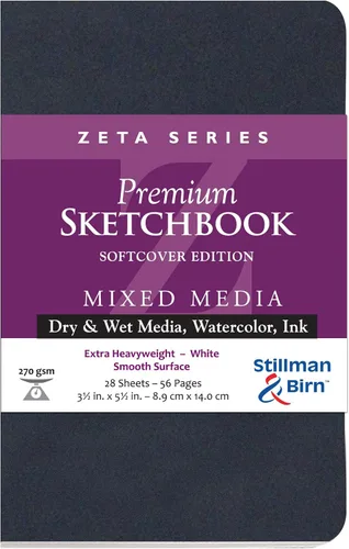 Stillman & Birn Serie Zeta Cuaderno de bocetos de pasta suave, 8.9 cm x 14 cm, 270 g/m² (extra pesado), papel blanco, superficie lisa